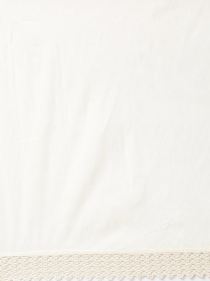 Neerus Cream Solid Anarkali Kurta and Trousers With Dupatta