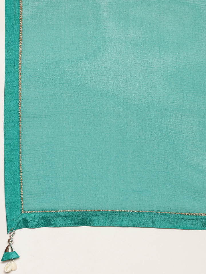 Rama Green Crepe Floral Ghagra Set