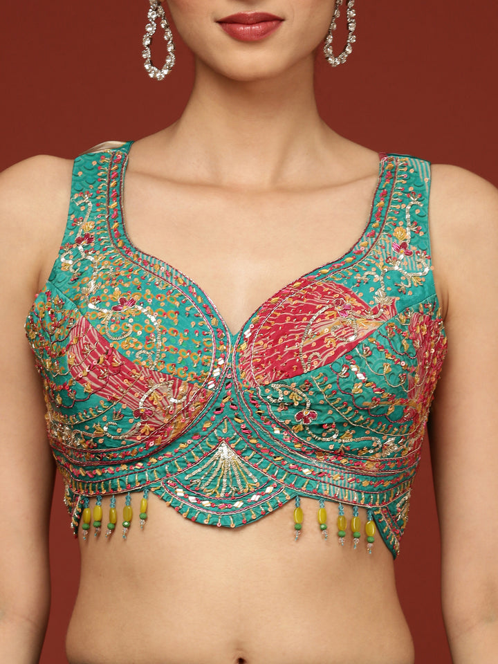 Rama Green Crepe Floral Ghagra Set