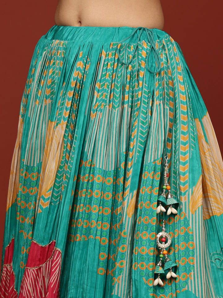 Rama Green Crepe Floral Ghagra Set