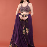 Purple Crepe Hand Embroidered Ghagra Set