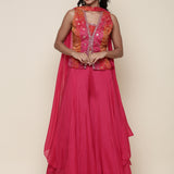 Pink Embroidered jacket flared Palazzo three piece set