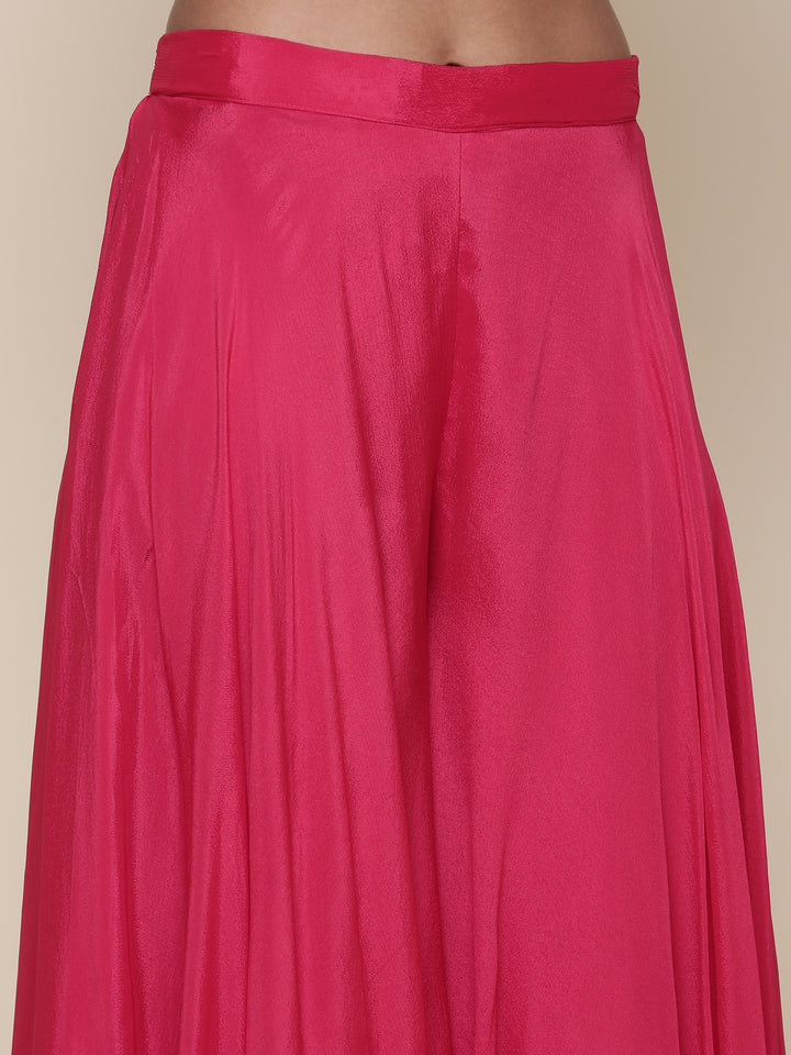 Pink Embroidered jacket flared Palazzo three piece set