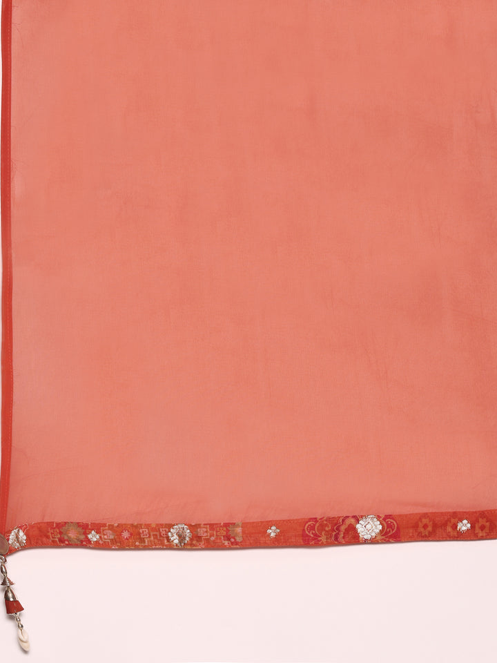 Rust Organza Digital Print With Palazzo Set