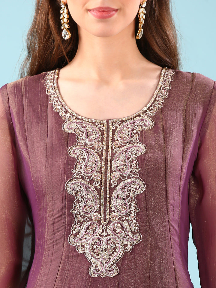 Wine Tissue Anarkali Set