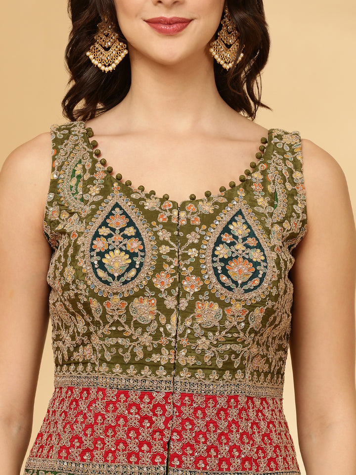 Mehendi Green Chinnon Crop Top Palazzo Set