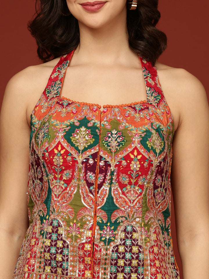 Orange Chinnon Crop Top Palazzo Set