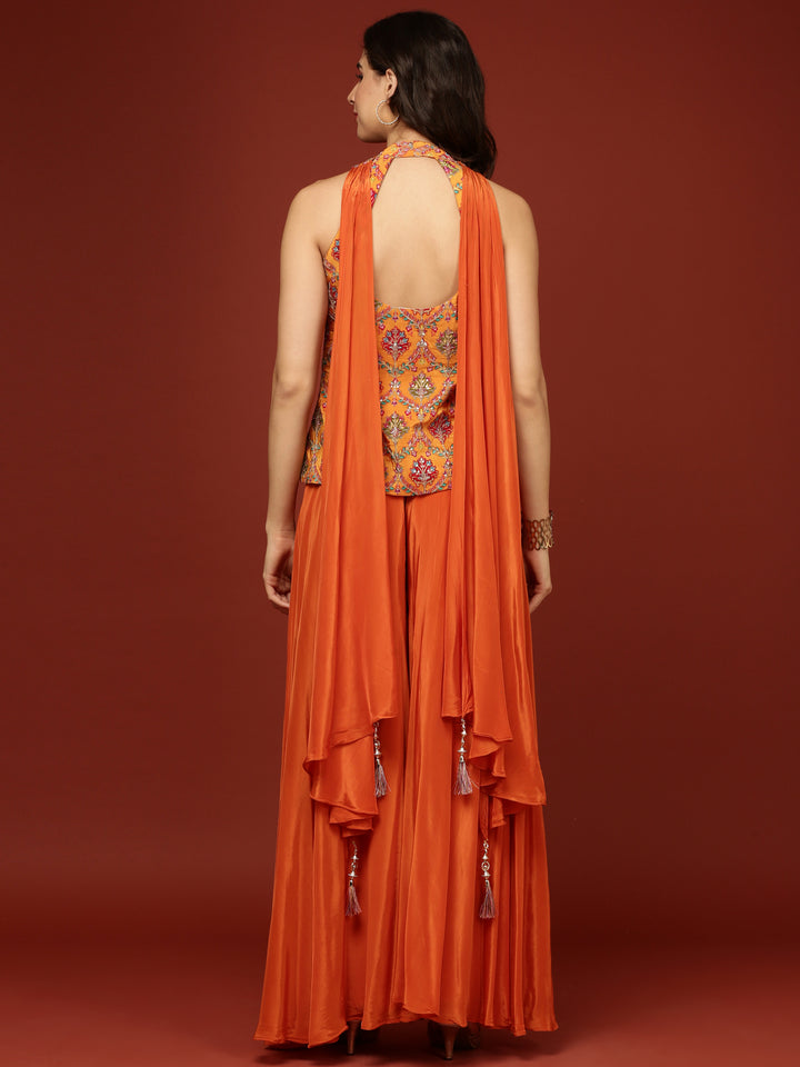 Orange Chinnon Crop Top Palazzo Set
