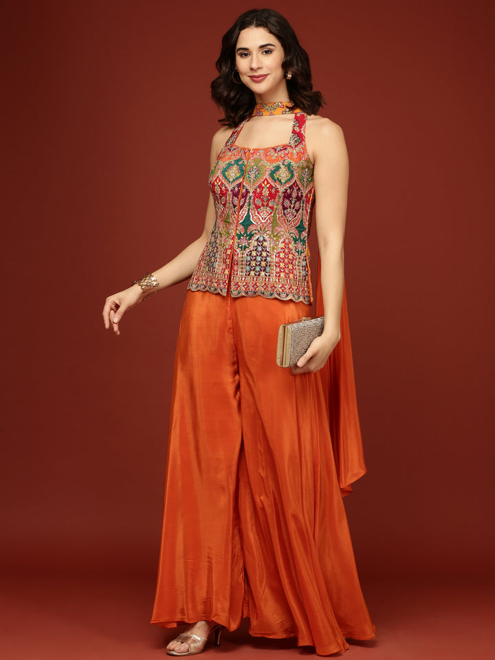 Orange Chinnon Crop Top Palazzo Set