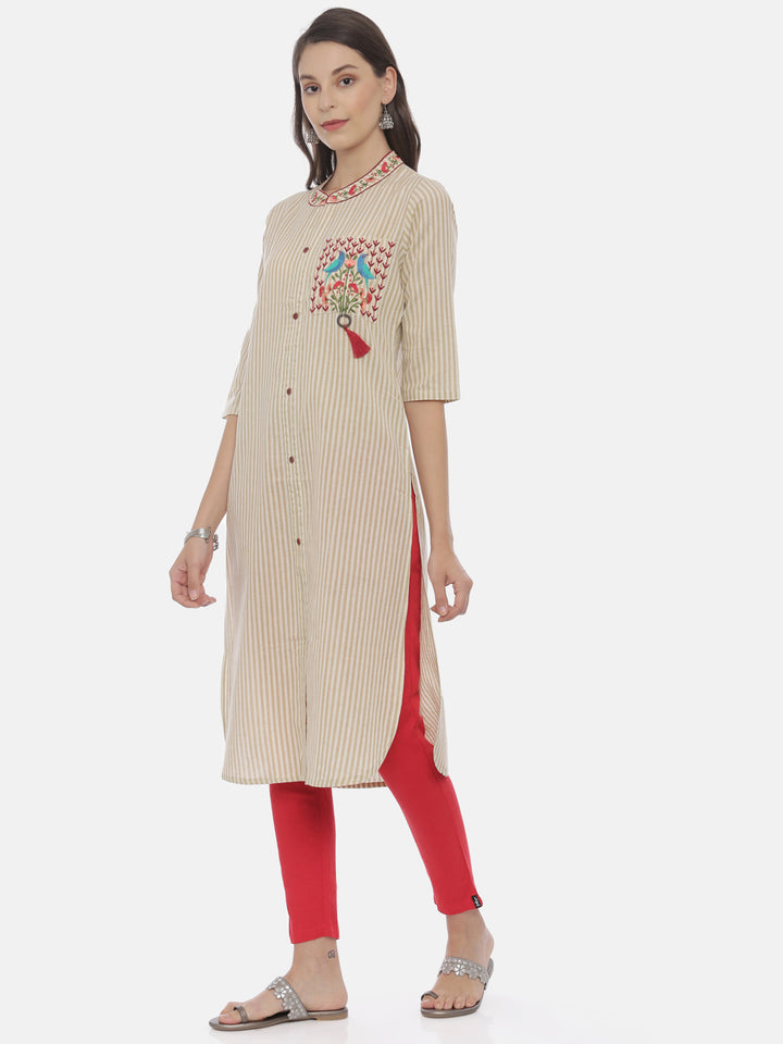 Neerus White cotton embroidered straight kurti - back view