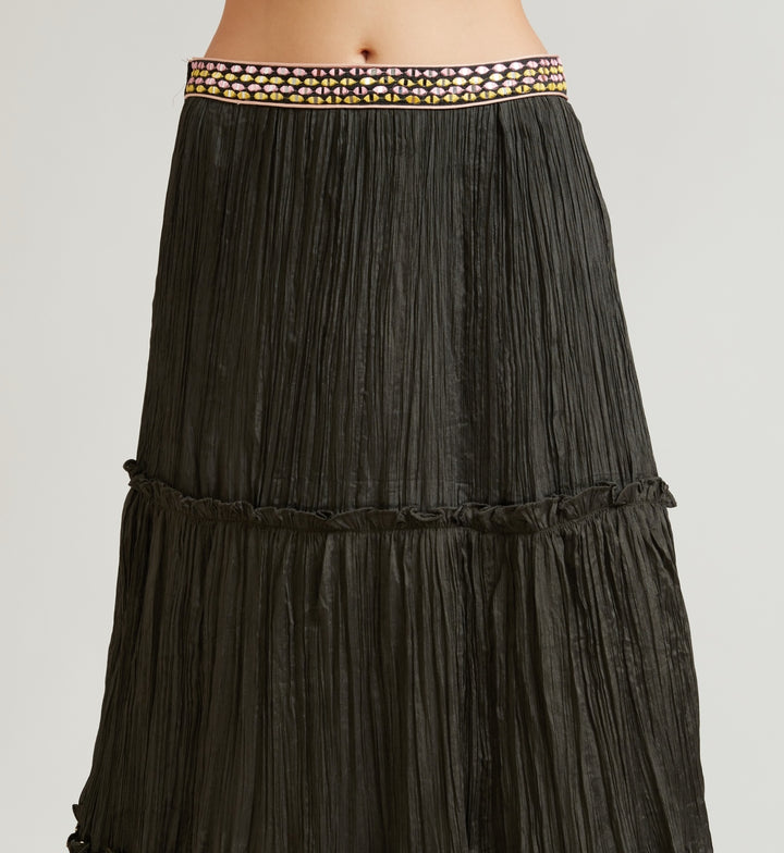 Neerus Green crepe flared lehenga set - detail view 3