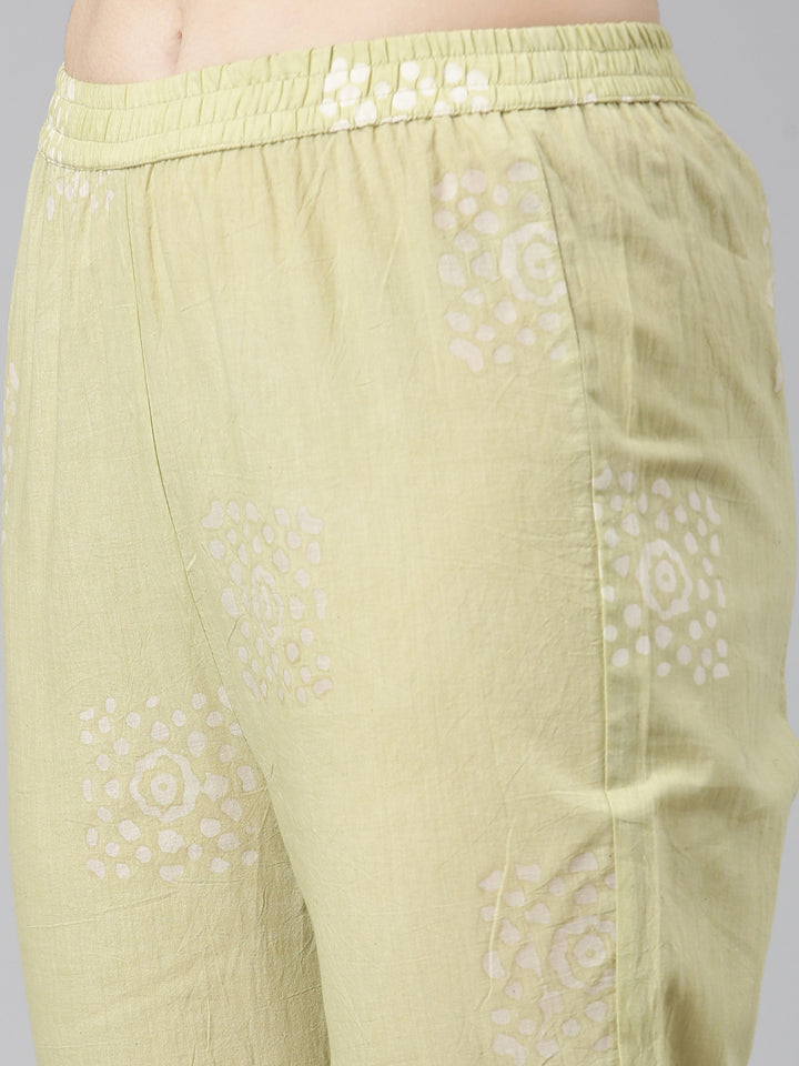 Neerus Green Regular Straight Embroidered Kurta And Trousers With Dupatta