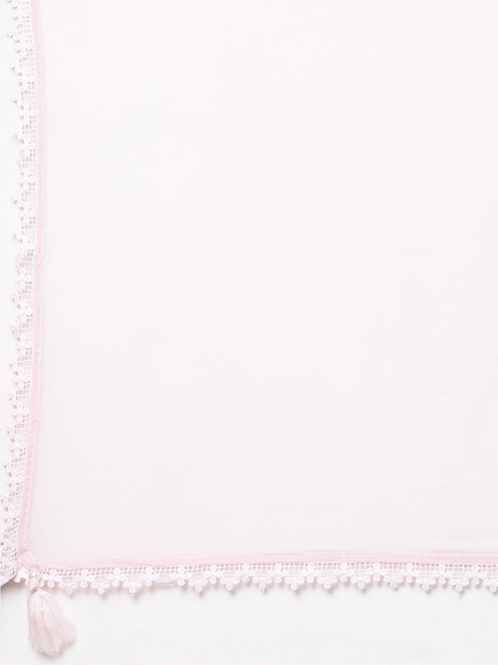 Neerus Pink cotton printed kurta set with trouser and dupatta - detail view 4