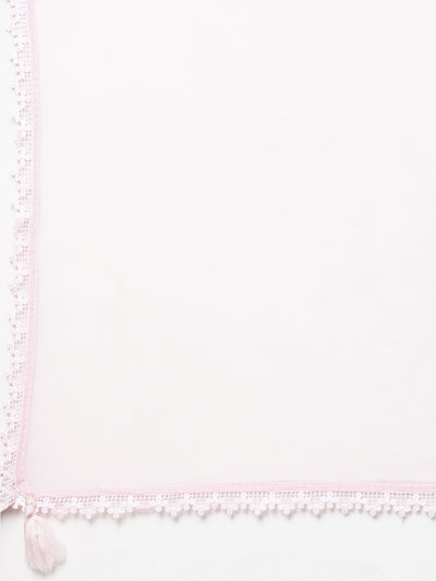Neerus Pink Regular Straight Printed Kurta And Trousers With Dupatta