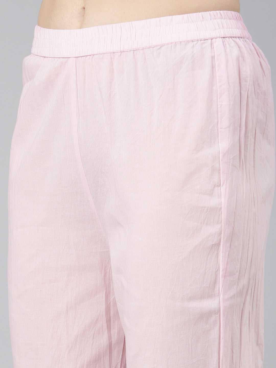 Neerus Pink cotton printed kurta set with trouser and dupatta - detail view 3