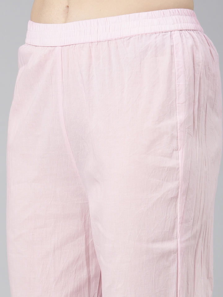 Neerus Pink cotton printed kurta set with trouser and dupatta - detail view 3