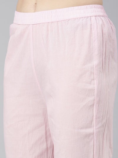 Neeru's Pink Regular Straight Printed Kurta And Trousers With Dupatta