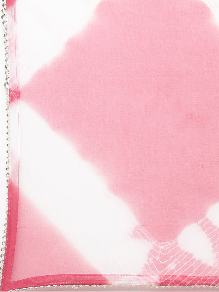 Neerus Pink cotton embellished anarkali kurta with dupatta - detail view 3