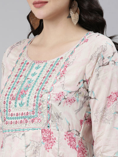 Neerus Pink Pleated Anarkali Embellished Kurta With Duppata