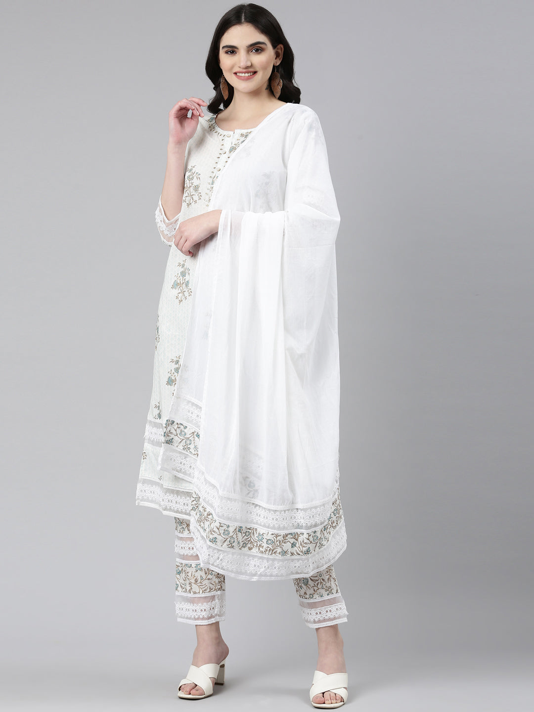 Neerus Blue Regular Straight Printed Readymade suits