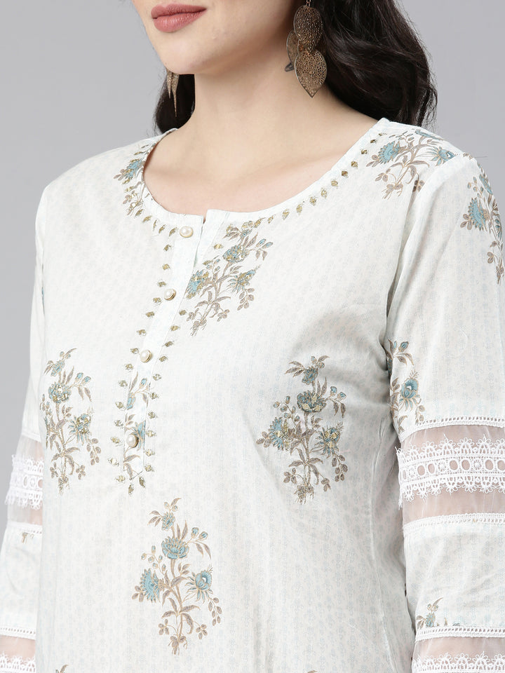 Neerus Blue Regular Straight Printed Readymade suits