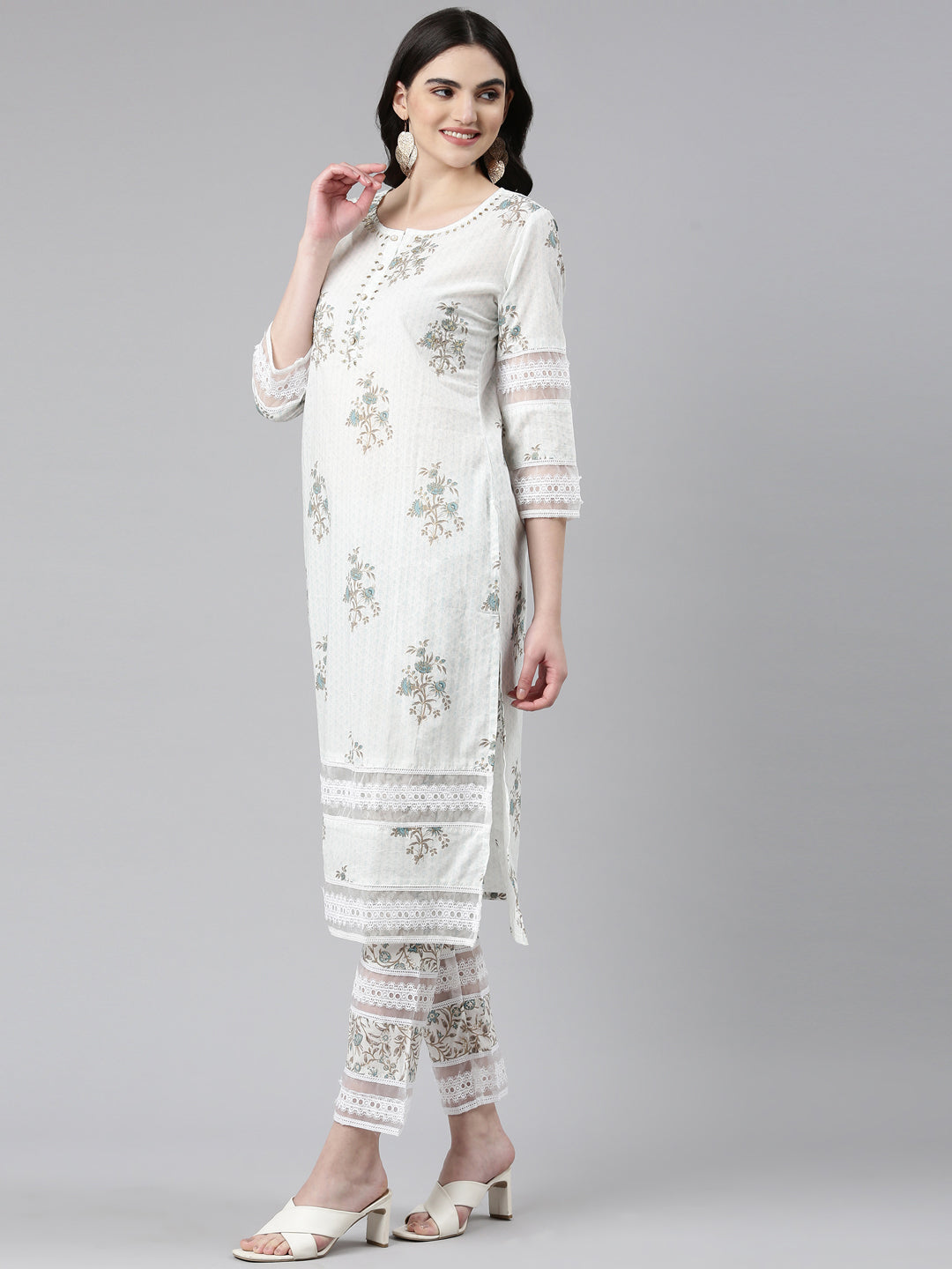 Neerus Blue Regular Straight Printed Readymade suits