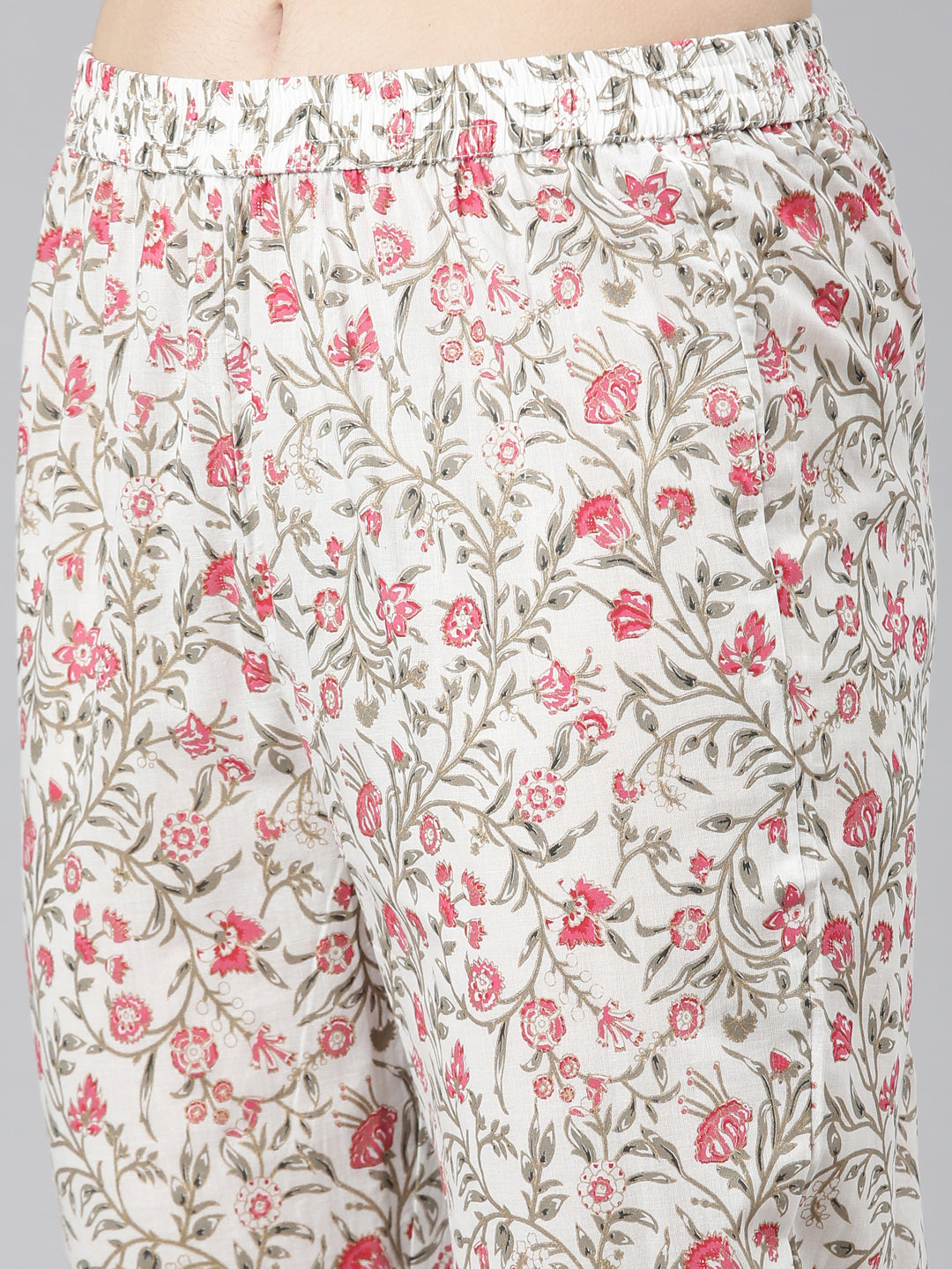 Neerus Pink printed straight kurta set with trouser and dupatta - detail view 3