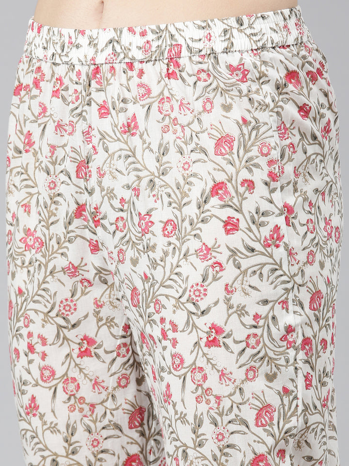Neerus Pink printed straight kurta set with trouser and dupatta - detail view 3