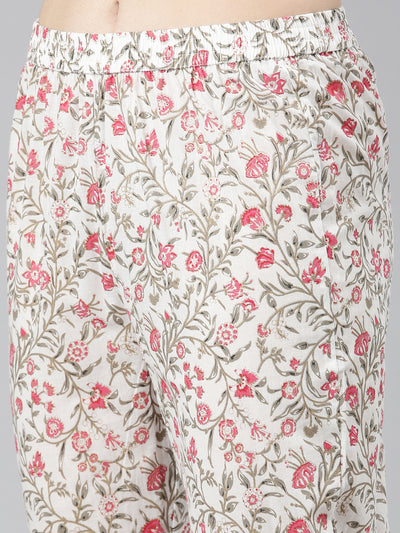 Neerus Pink Regular Straight Printed Kurta And Trousers With Dupatta