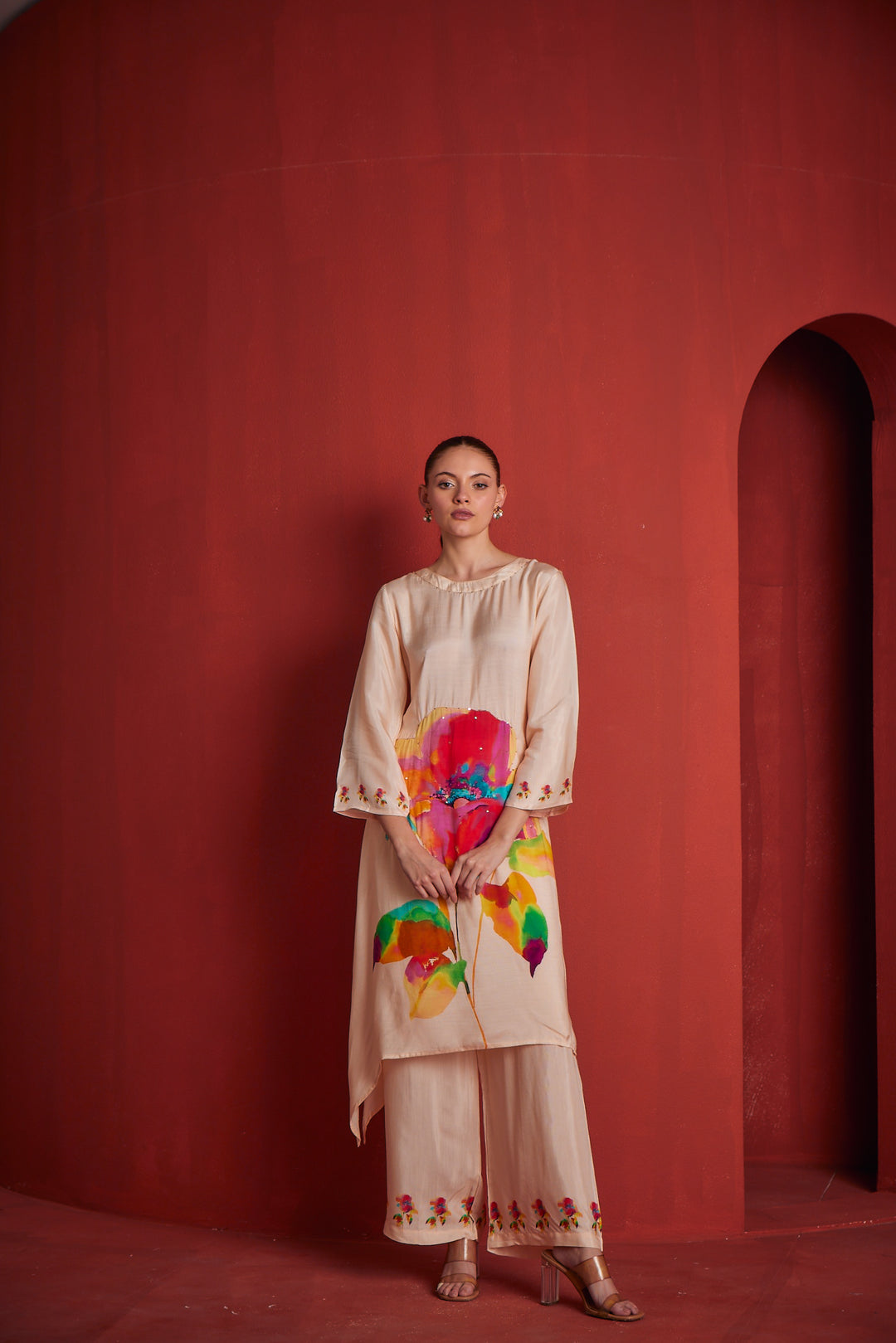 Neerus Womens Peach Colour Kurta Set