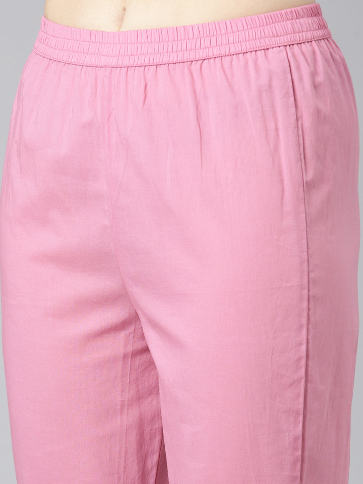 Neerus Pink printed straight kurta set with dupatta - detail view 3