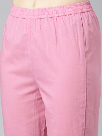 Neerus Pink Regular Straight Printed Kurta And Trousers With Dupatta