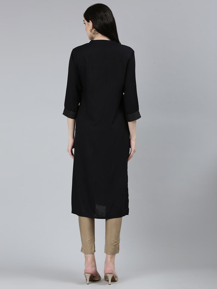 Neerus Black solid straight kurti - side view