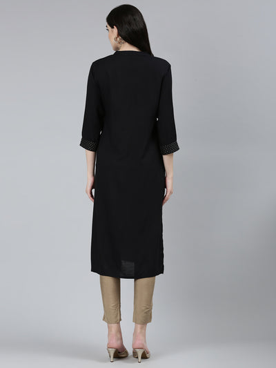 Neeru's Black Regular Straight Solid Kurtas