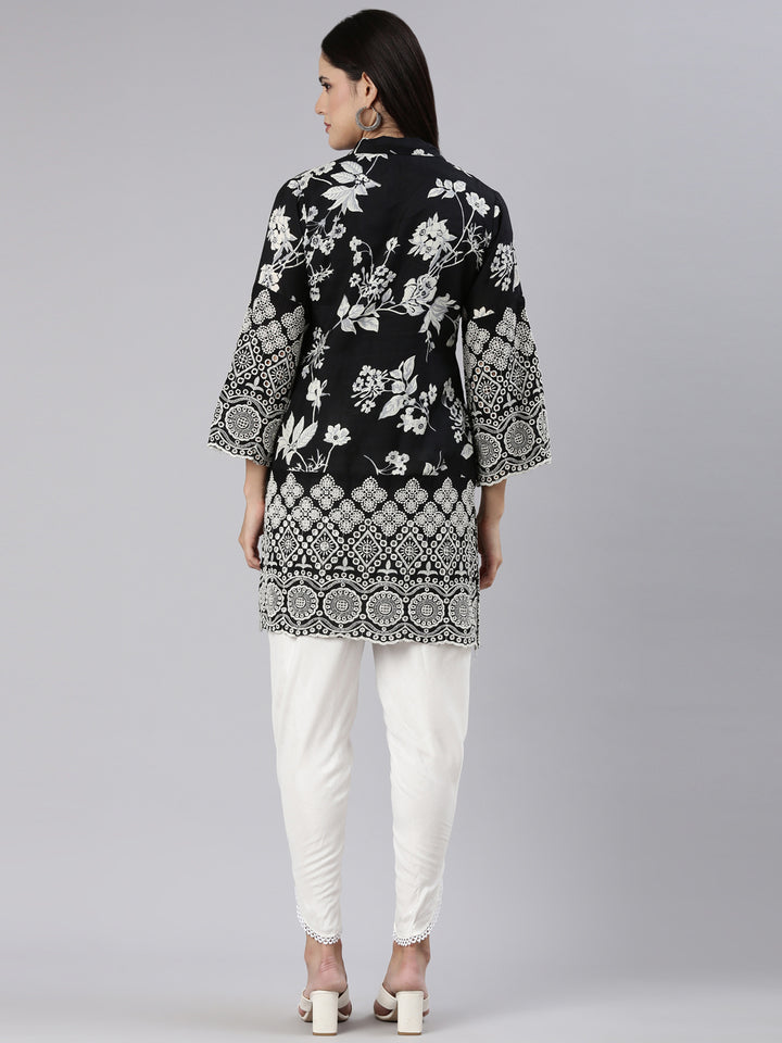 Neerus Black Regular Straight Printed Kurta And Trousers