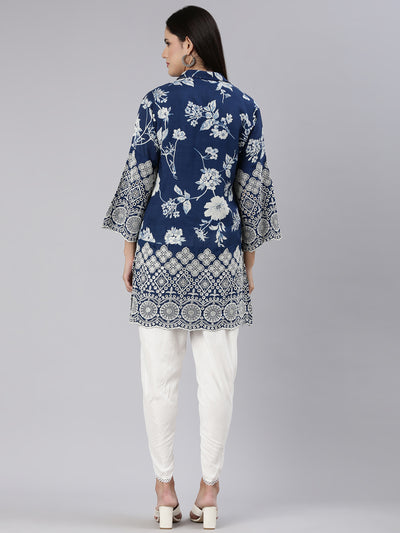 Neerus Blue Regular Straight Printed Kurta And Trousers
