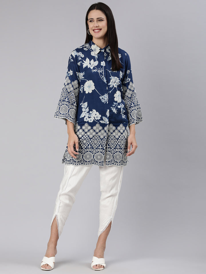 Neerus Blue printed straight kurta set - detail view 2