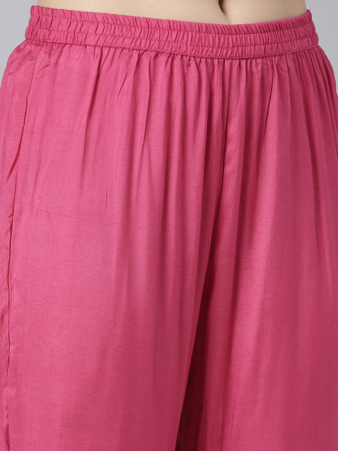 Neerus Pink printed floral kurta set with trouser and dupatta - detail view 3