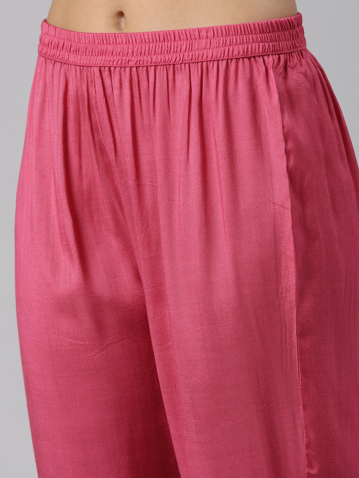 Neerus Magenta Regular Straight Floral Readymade suits