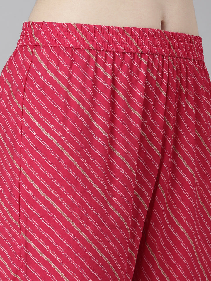 Neerus Pink Regular Straight Bandhani Kurta And Trousers With Dupatta