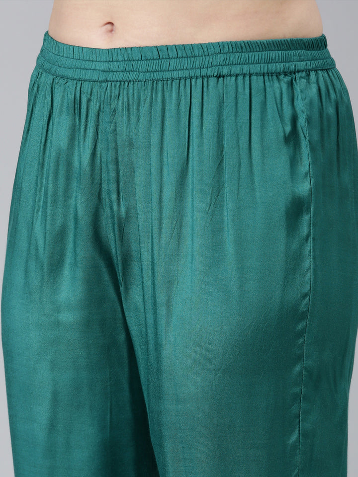 Neerus Green Regular Straight Floral Kurta And  Trousers