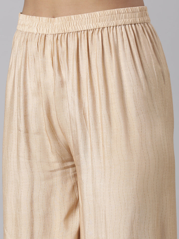 Neerus Beige Panelled Straight Printed Kurta And Palazzos