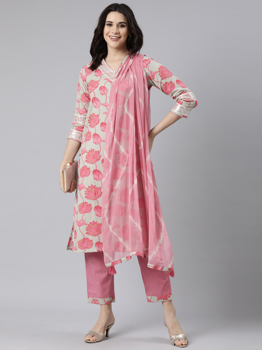 Neerus Pink printed floral suit set - detail view 1