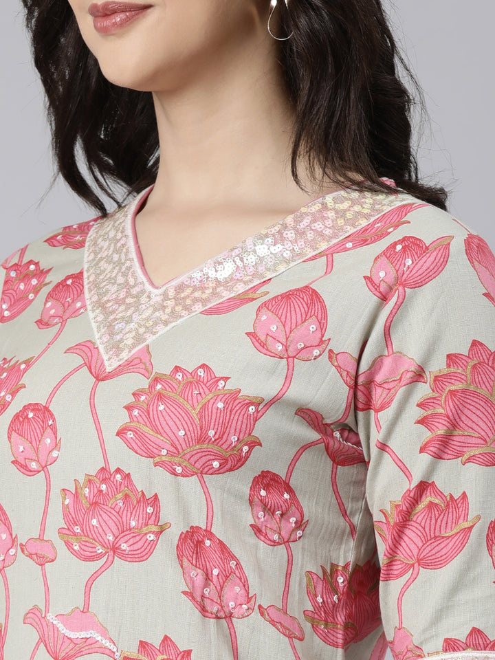 Neerus Pink printed floral suit set - detail view 4