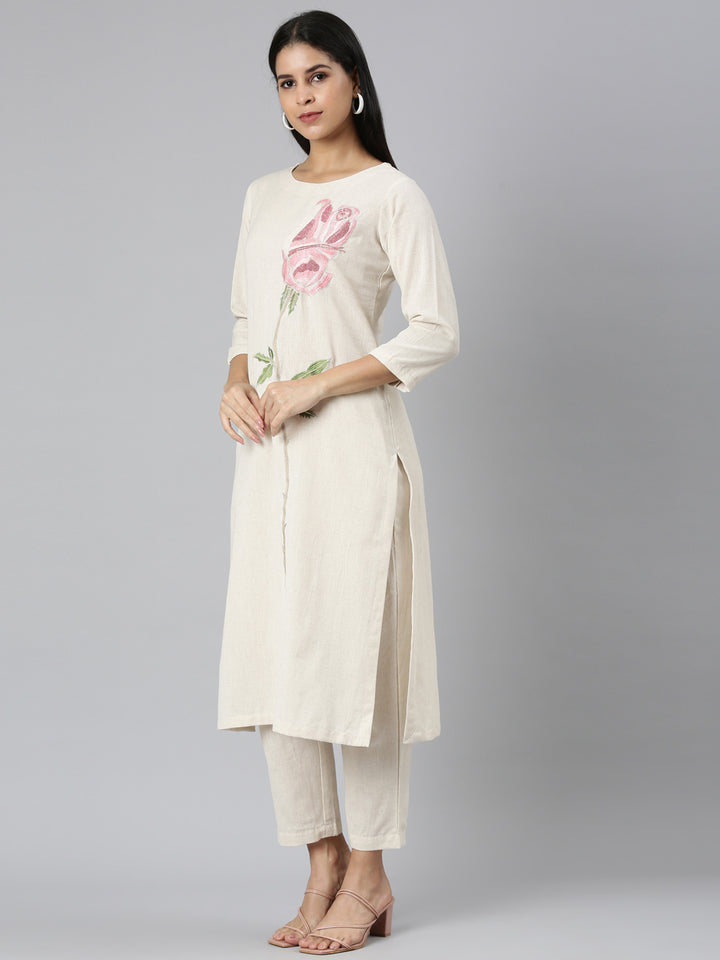 Neerus White solid straight suit set with dupatta - back view