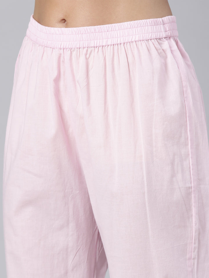 Neerus Pink Regular Straight Floral Kurta And  Trousers With Dupatta