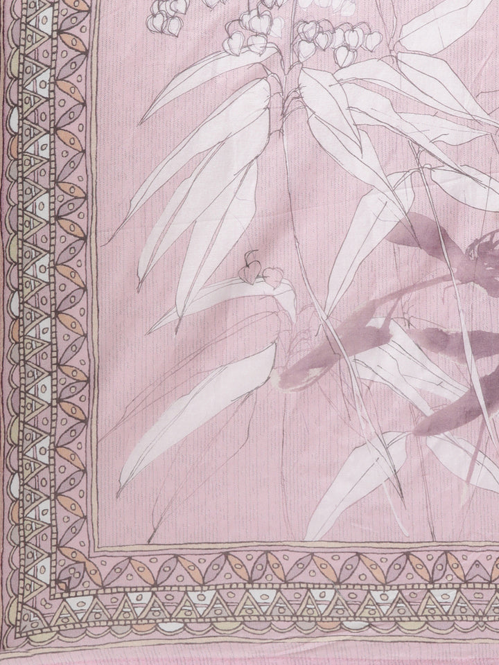 Neerus Pink Regular Straight Floral Kurta And  Trousers With Dupatta