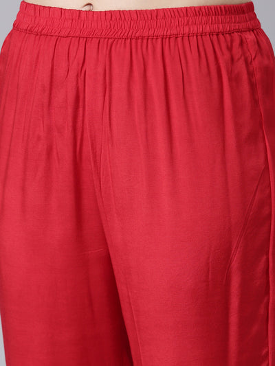 Neerus Red Panelled Straight Floral Readymade Suits