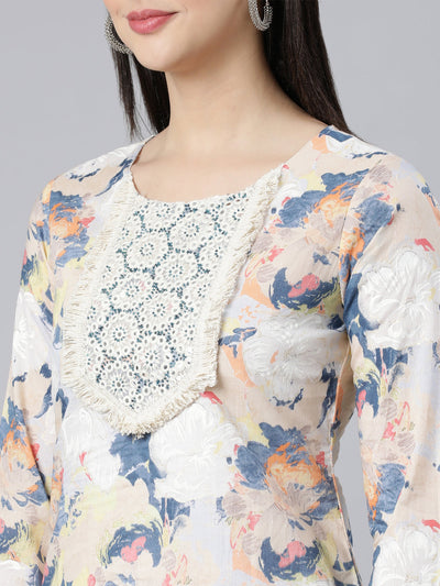 Neerus Multi Panelled Straight Printed Kurta And Trousers With Dupatta