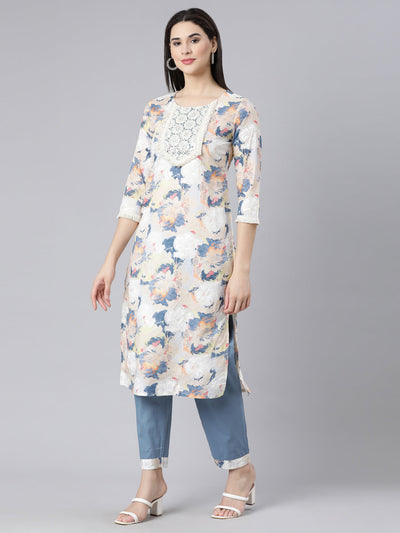 Neerus Multi Panelled Straight Printed Kurta And Trousers With Dupatta